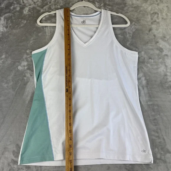 Alo Yoga CoolFit Tank Top Women's Large White Aqua V-neck Racerback Gym (1284)‎ - Picture 9 of 9